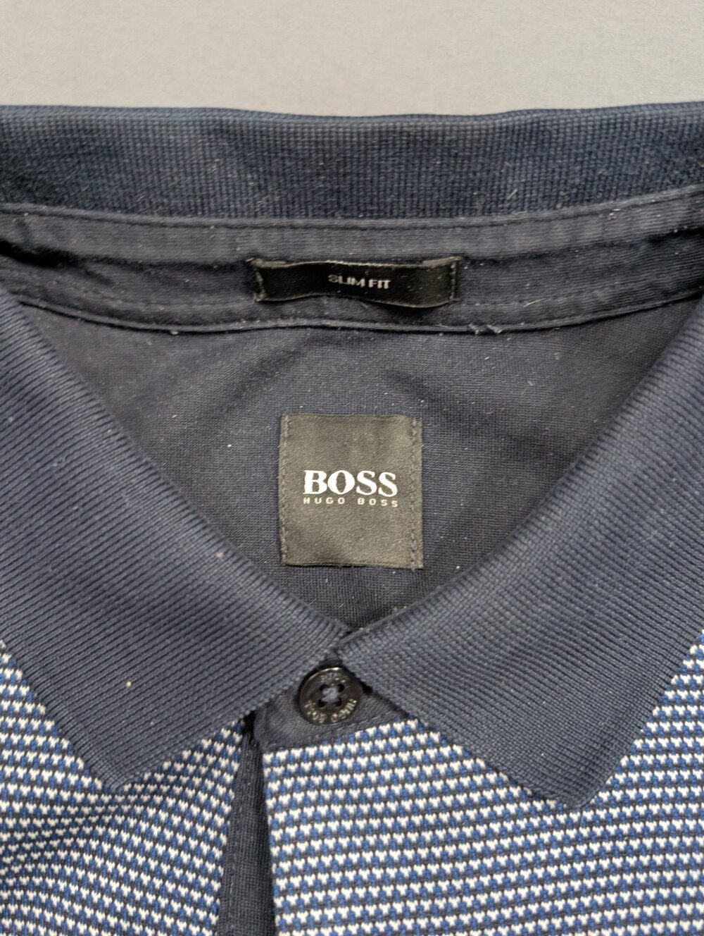 Hugo Boss Slim Fit Long Sleeve Polo Shirt Navy Blue Textured